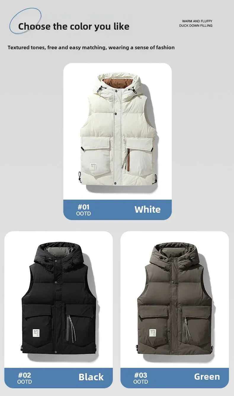 Live broadcast popular hooded  standard down vest can be opened twice warm   outdoor sports vest