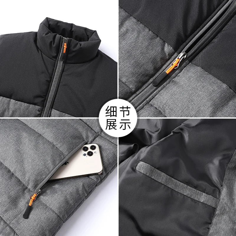 Men's Winter Thickened Thermal Vest Without Hat Stand-up Collar Vest Jacket Contrasting Color Korean Version Trendy Vest