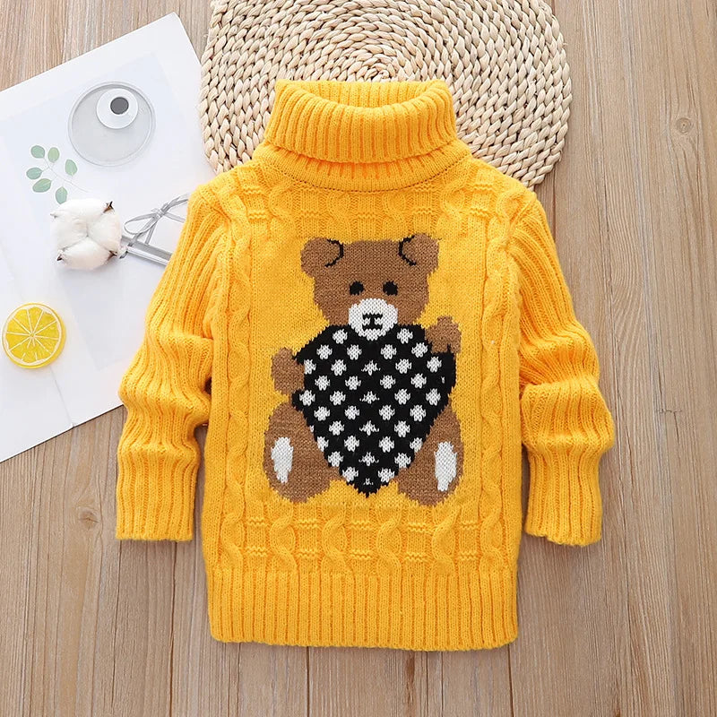New children's sweater, plush boys' knitted sweater, high-necked girls' bottoming shirt is hot.