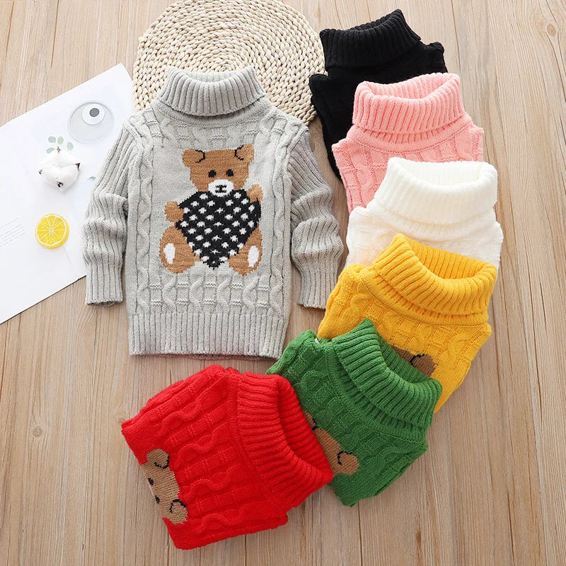 New children's sweater, plush boys' knitted sweater, high-necked girls' bottoming shirt is hot.
