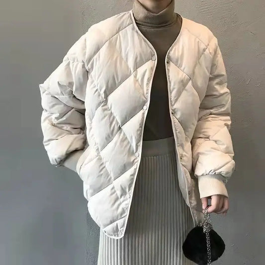 Rhombus cotton-padded clothes women's short 2024 winter new bread clothes popular down cotton-padded clothes