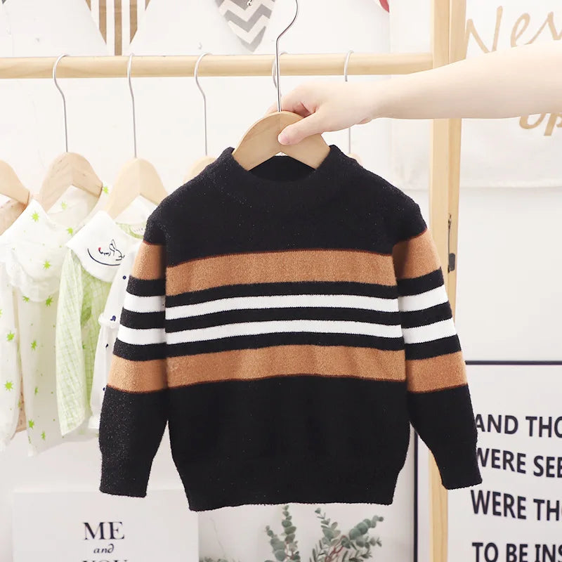 New Winter Bottom Shirt Crew Neck Sweater Children's Crystal Mink Boys Baby Pullover