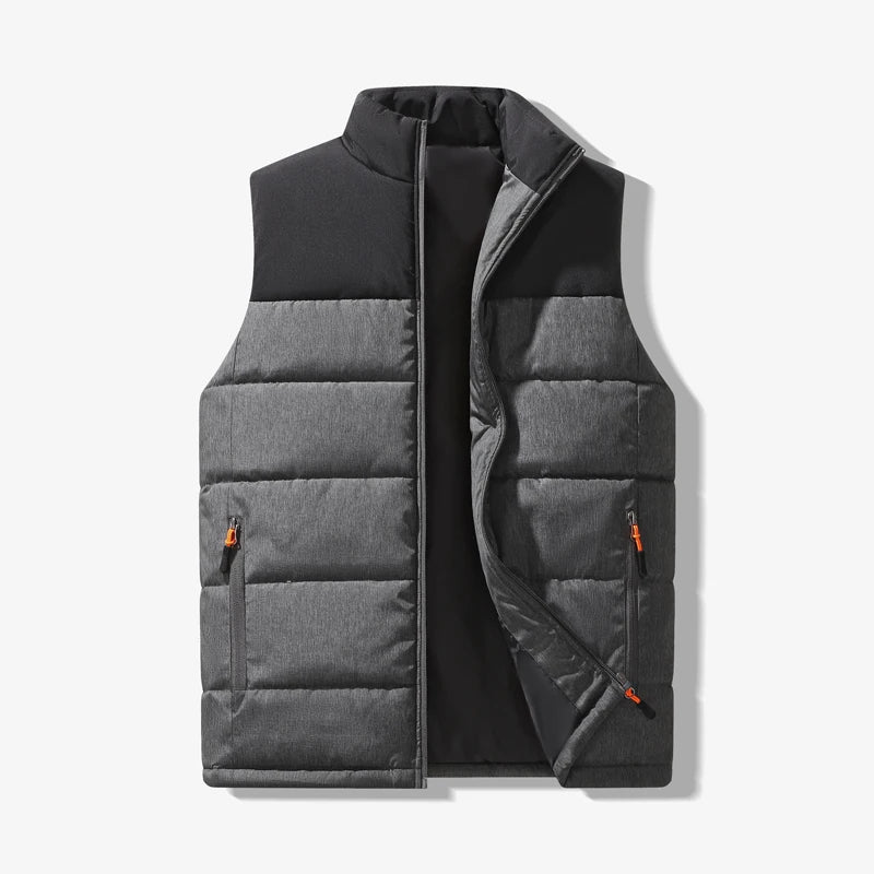 Men's Winter Thickened Thermal Vest Without Hat Stand-up Collar Vest Jacket Contrasting Color Korean Version Trendy Vest
