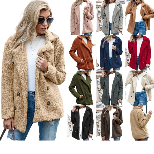 Autumn and Winter New Button-down Fluffy Jacket Lapel Loose Fleece Shirt
