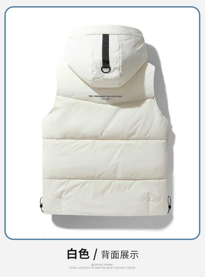 Live Broadcast Popular Hooded  Standard Down Vest Can Be Opened Twice Warm Outdoor Sports Vest
