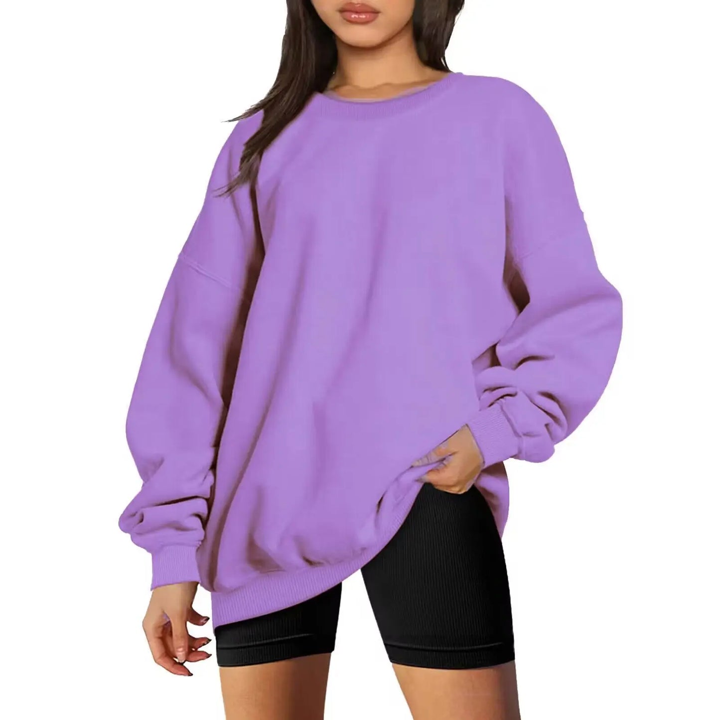 Women's oversized loose sweater sports long-sleeved crew neck pullover