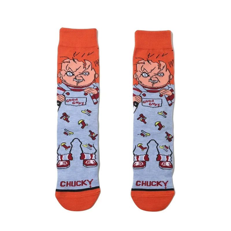 Men's Socks Cotton Cartoon Monster College Socks Anime Personality Trend Tube Socks Comic Stockings Women's Socks-5prs