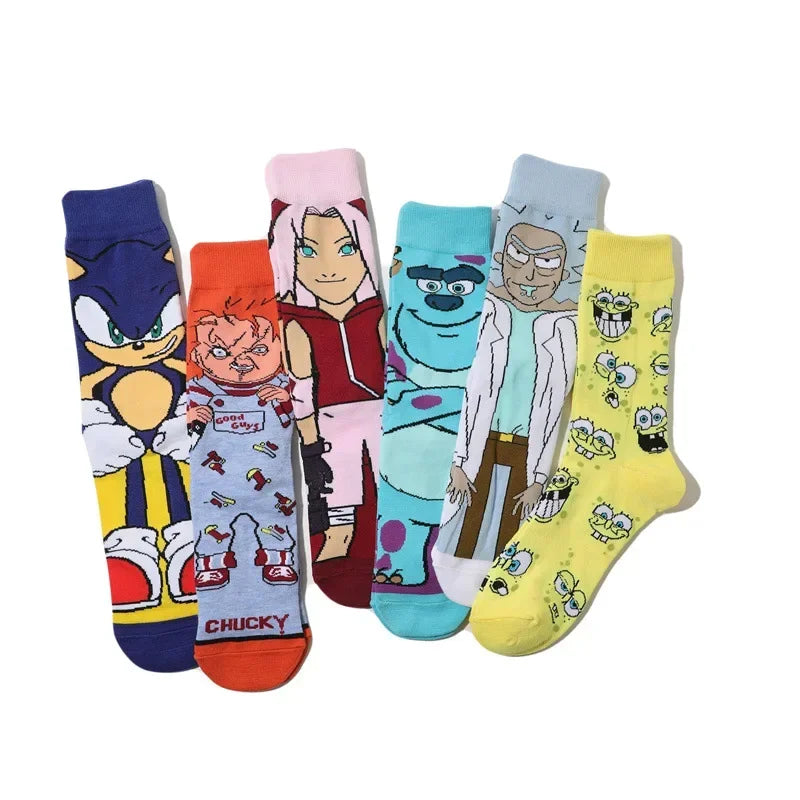 Men's Socks Cotton Cartoon Monster College Socks Anime Personality Trend Tube Socks Comic Stockings Women's Socks-5prs