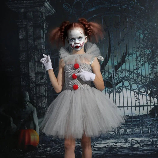 New clown girls dress children's mesh princess dress set children's Halloween show costume