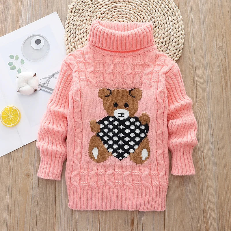New children's sweater, plush boys' knitted sweater, high-necked girls' bottoming shirt is hot.