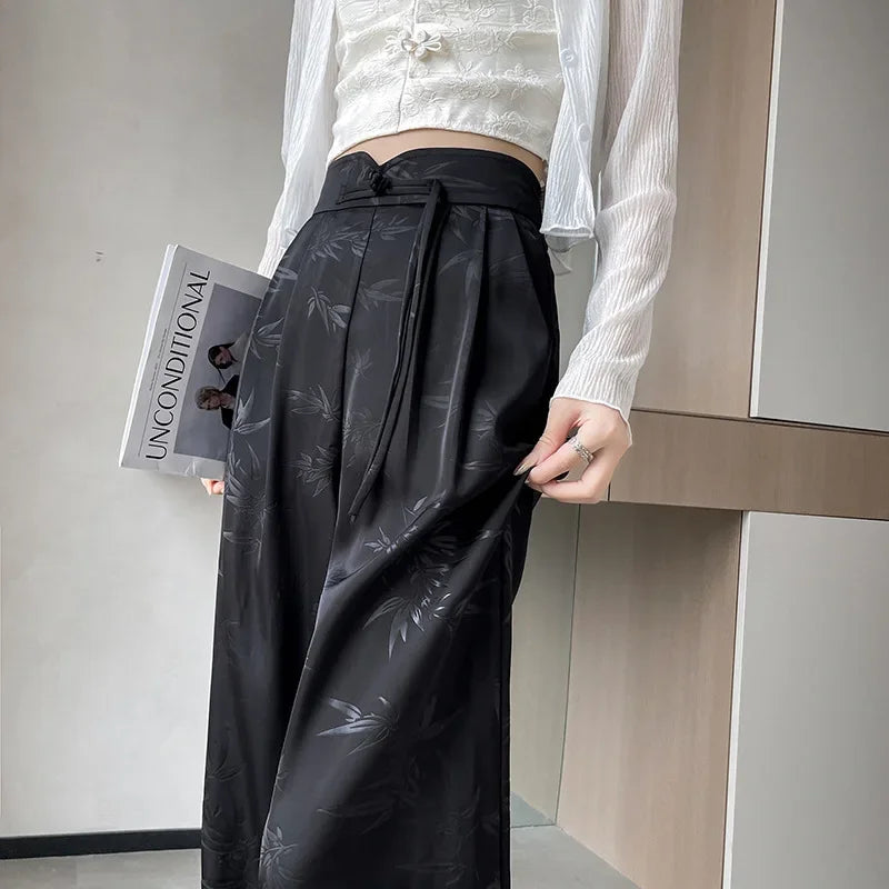 New Satin Embossed Wide-leg Pants Women's Summer Thin High-waisted Straight-leg Pant