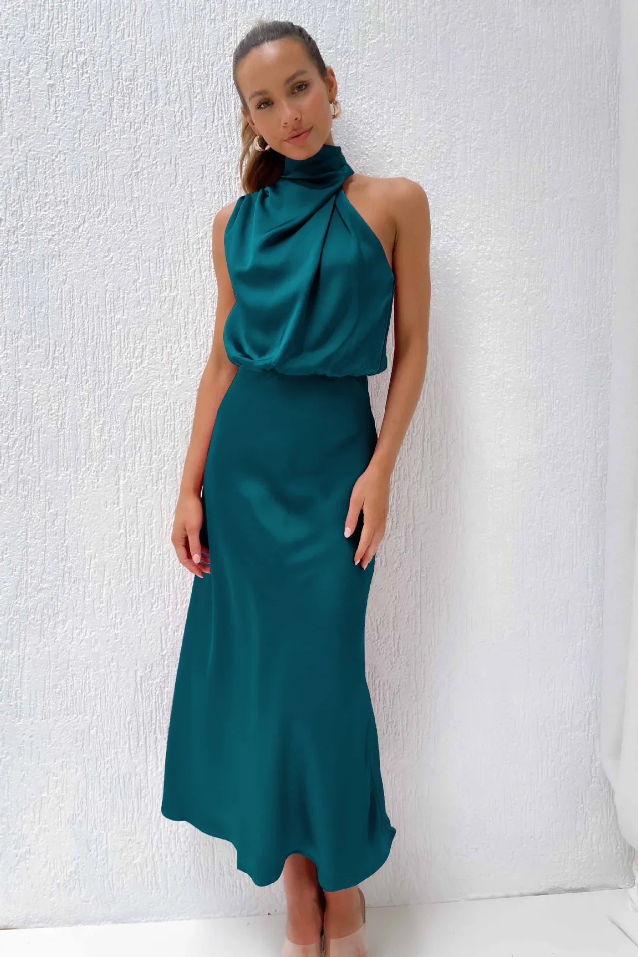 Spring and Summer New High-end Satin Sleeveless Dress Fashion Elegant Celebrity Light Evening Dress
