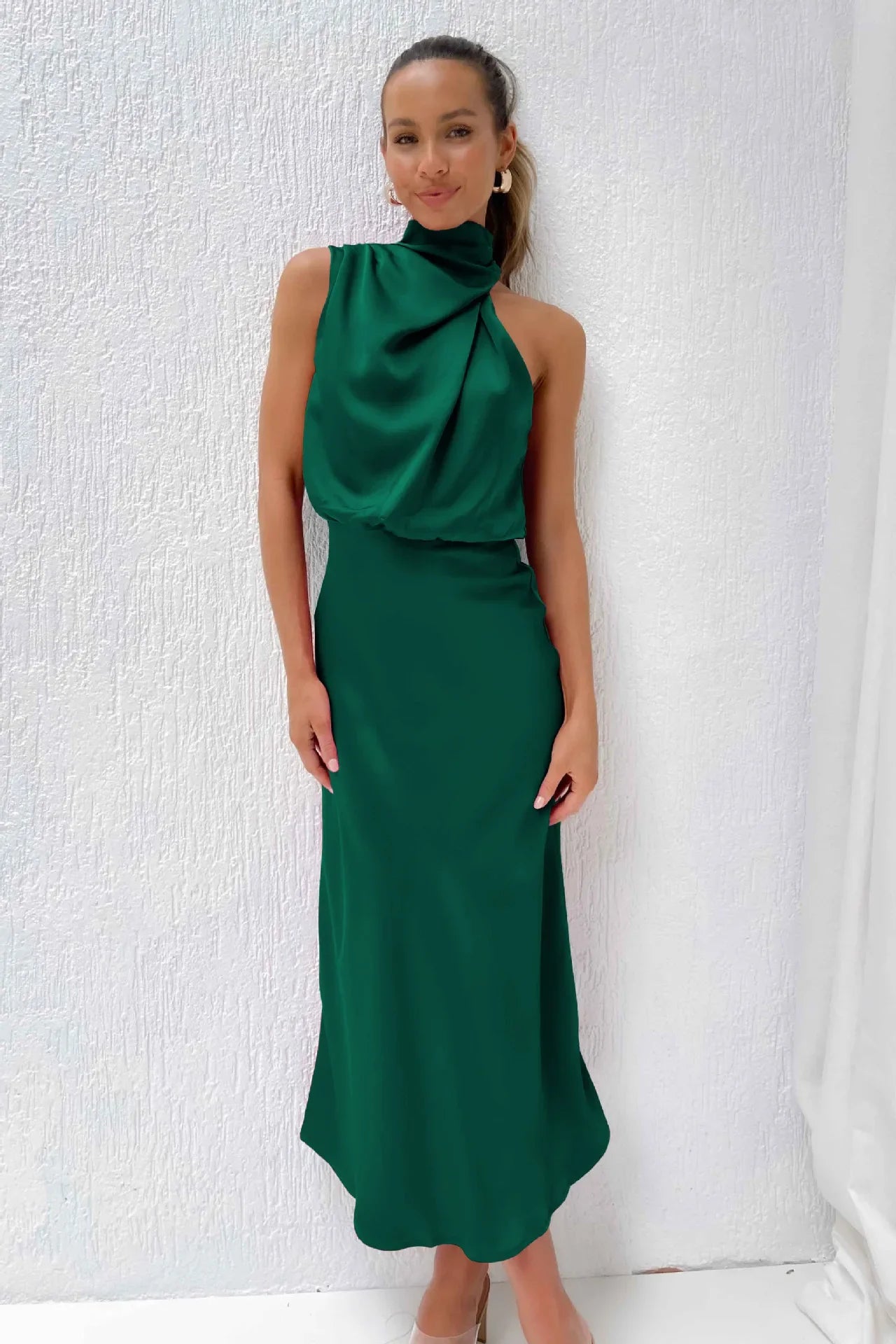 Spring and Summer New High-end Satin Sleeveless Dress Fashion Elegant Celebrity Light Evening Dress