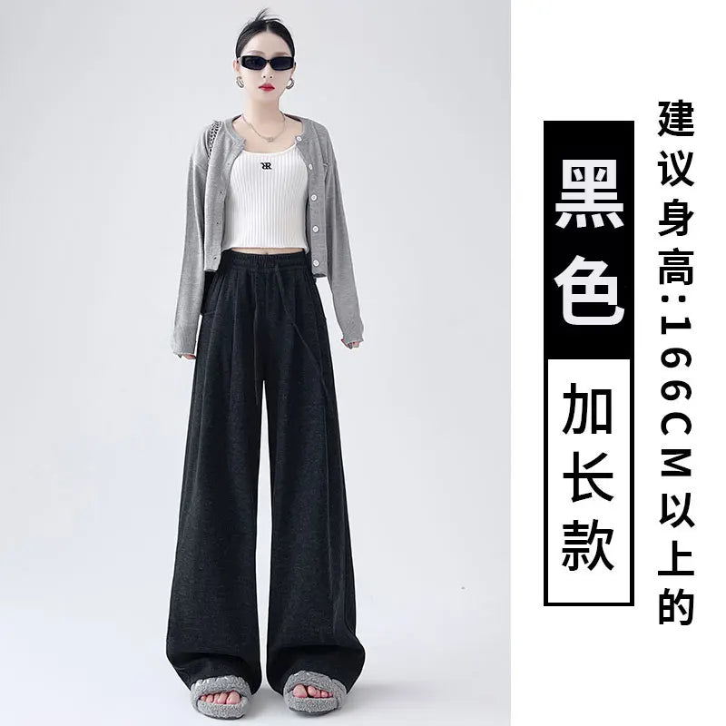 Dark Gray Glutinous Rice Casual Pants Women's Straight Autumn and Winter New Large Size  Wide-leg Pants