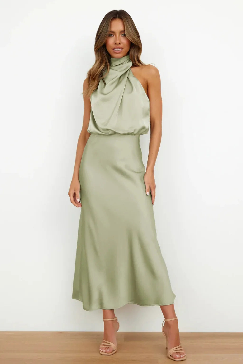 Spring and Summer New High-end Satin Sleeveless Dress Fashion Elegant Celebrity Light Evening Dress