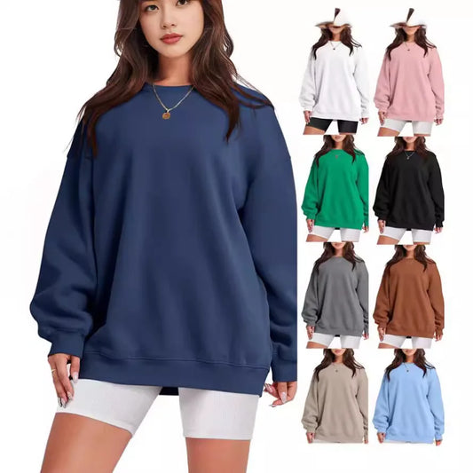 Women's oversized loose sweater sports long-sleeved crew neck pullover