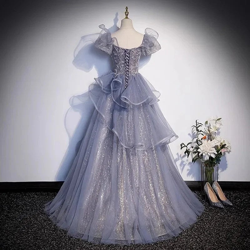 Grey Bel Canto Solo Vocal Art Exam Dress Female Folk Song Singing Performance Dress Host Princess Premium Sense