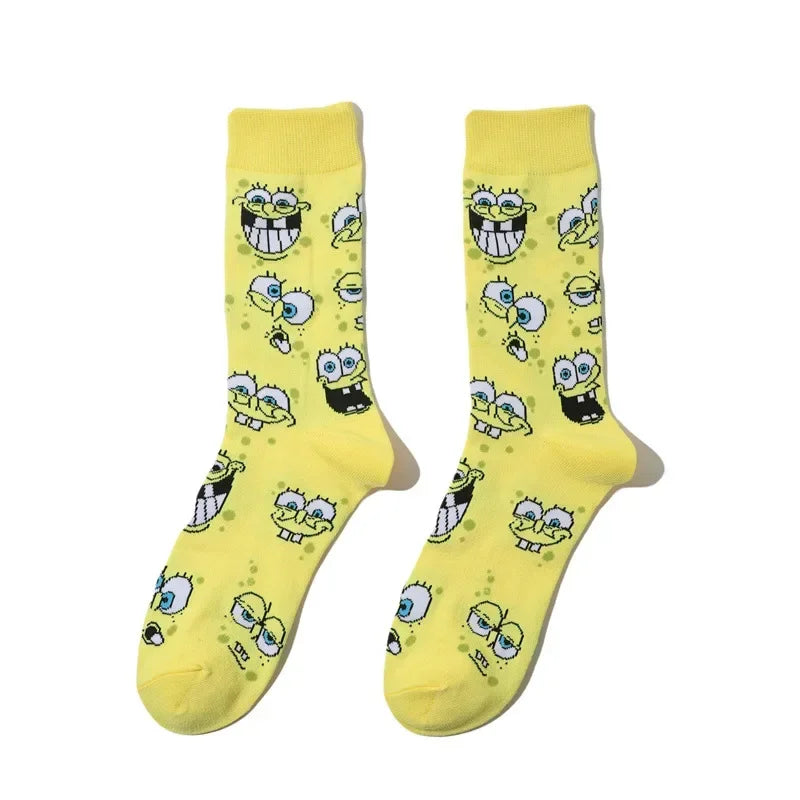 Men's Socks Cotton Cartoon Monster College Socks Anime Personality Trend Tube Socks Comic Stockings Women's Socks-5prs
