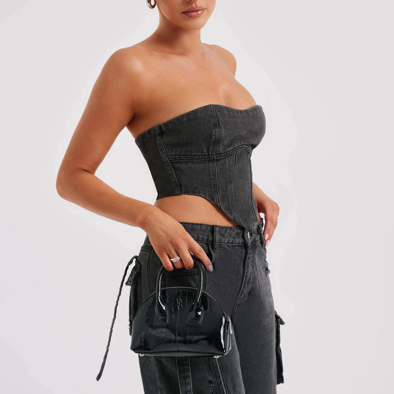 Low-rise Three-dimensional Pocket Splicing Jeans Women's Autumn New Loose Pendant and Thin Trousers