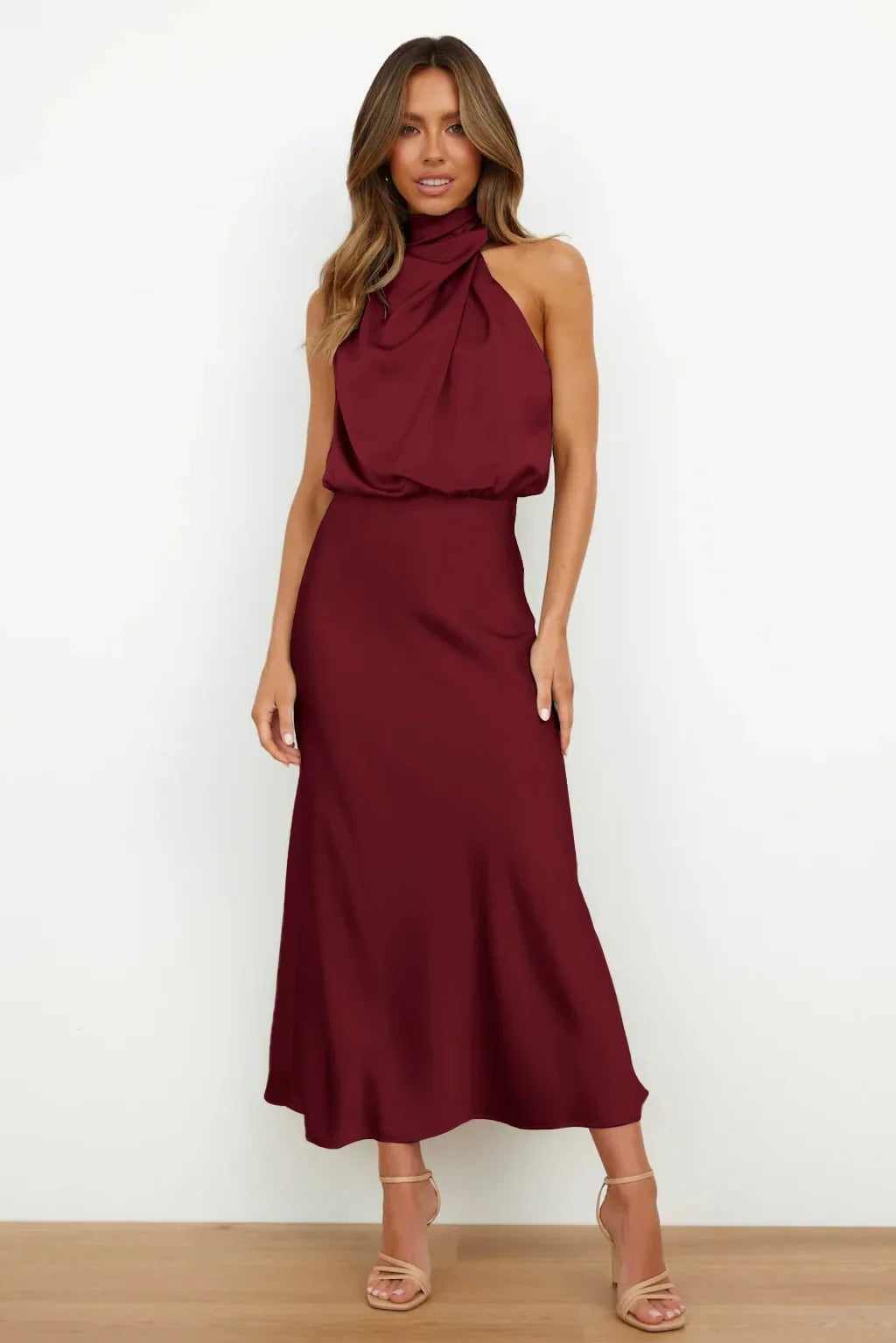 Spring and Summer New High-end Satin Sleeveless Dress Fashion Elegant Celebrity Light Evening Dress