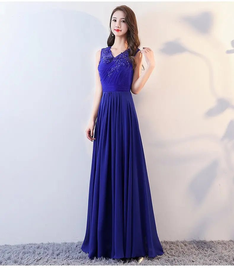 Evening Dress Women's New Long Temperament Banquet Slim and Elegant Annual Meeting Host Royal Blue Dress Summer