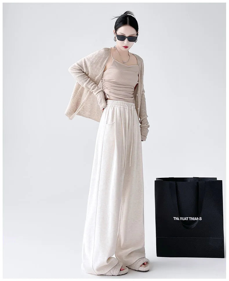 Dark Gray Glutinous Rice Casual Pants Women's Straight Autumn and Winter New Large Size  Wide-leg Pants