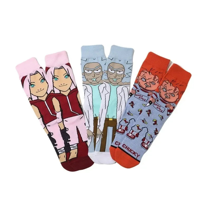 Men's Socks Cotton Cartoon Monster College Socks Anime Personality Trend Tube Socks Comic Stockings Women's Socks-5prs