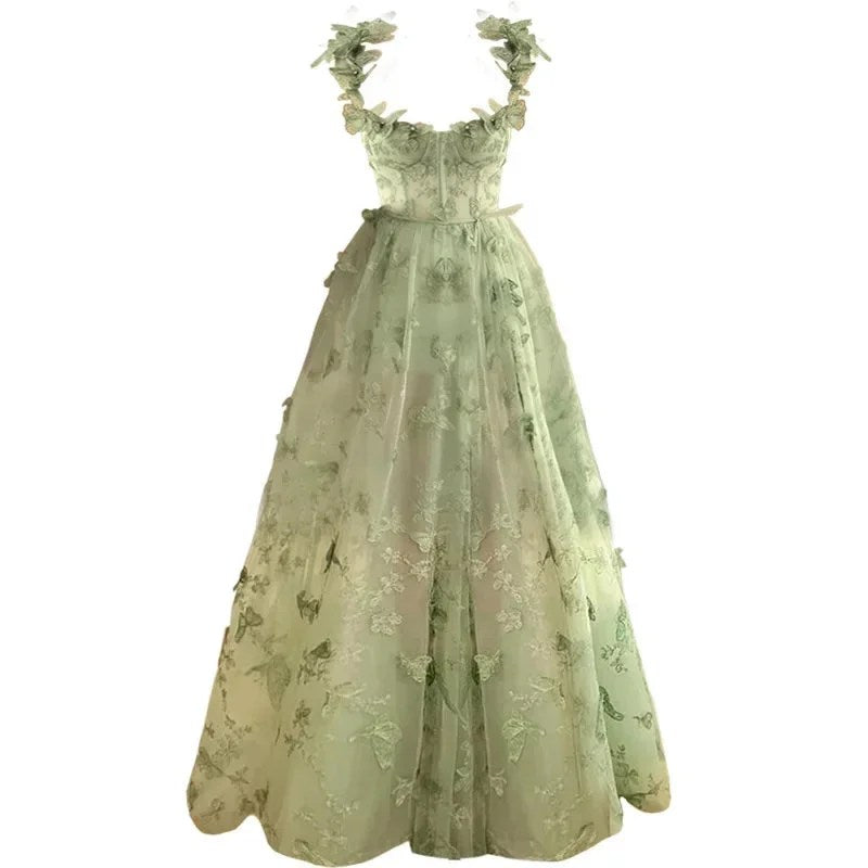 Suspender Mori Split Temperament Sexy Evening  Flower Lace Mesh Dress