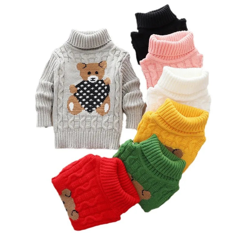 New children's sweater, plush boys' knitted sweater, high-necked girls' bottoming shirt is hot.