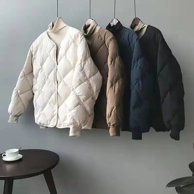 Rhombus cotton-padded clothes women's short 2024 winter new bread clothes popular down cotton-padded clothes