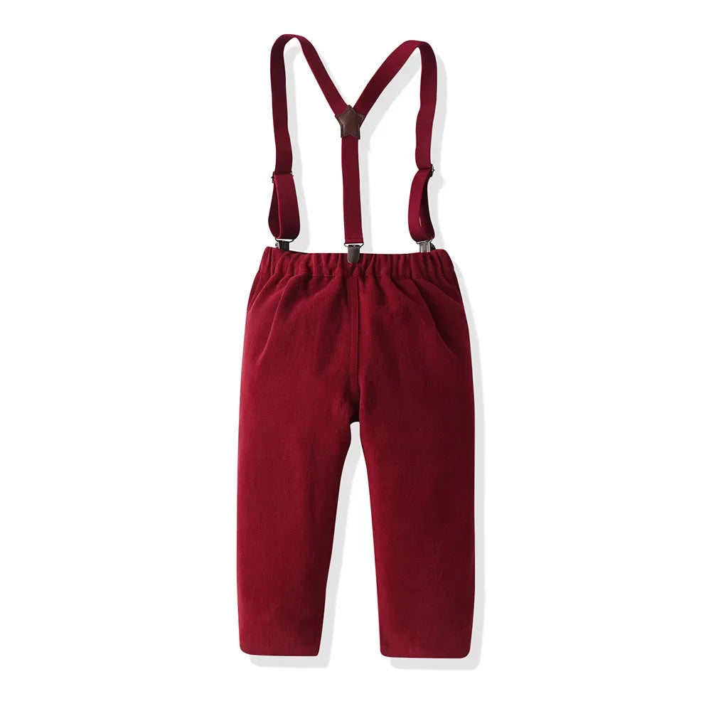 New Christmas Boys Set Printed Long Sleeve Cardigan Snowflake Velvet Overalls Two-piece Set
