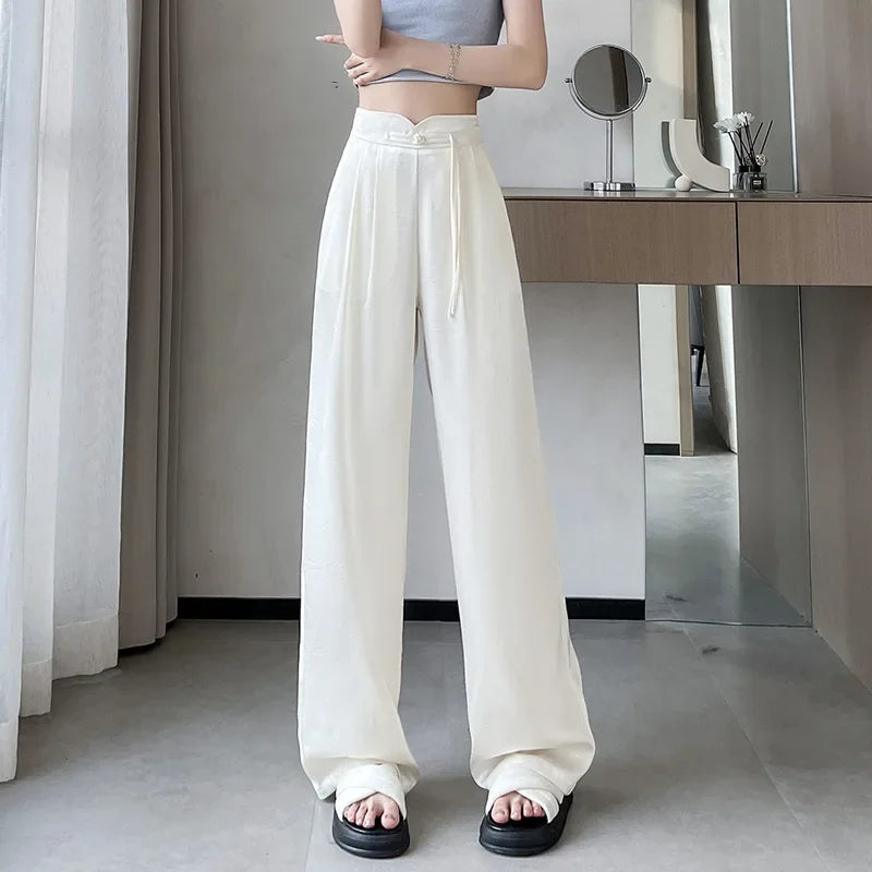 New Satin Embossed Wide-leg Pants Women's Summer Thin High-waisted Straight-leg Pant