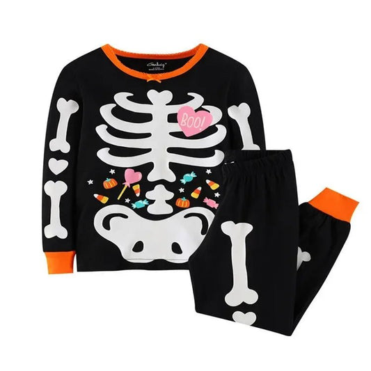 Halloween children's clothing medium children's luminous loungewear baby pajamas boys suit bottoming shirt