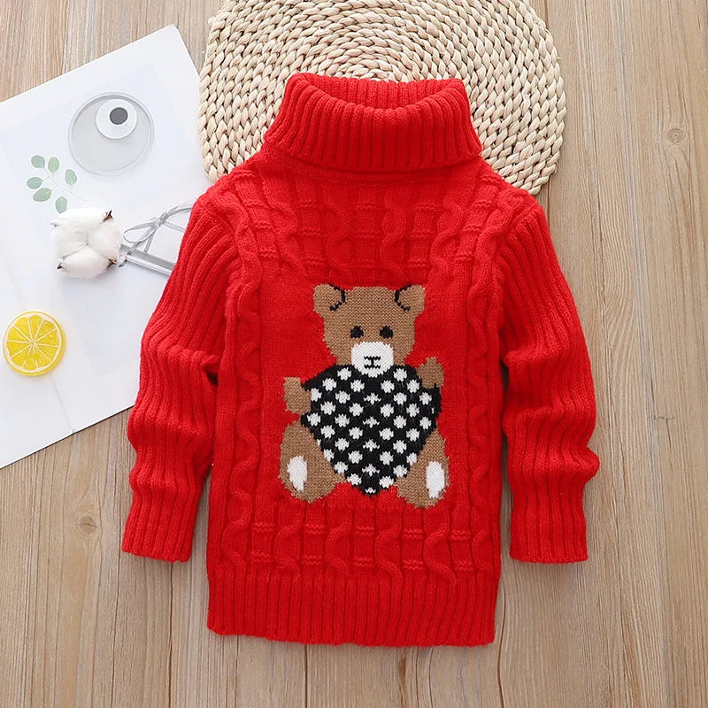 New children's sweater, plush boys' knitted sweater, high-necked girls' bottoming shirt is hot.