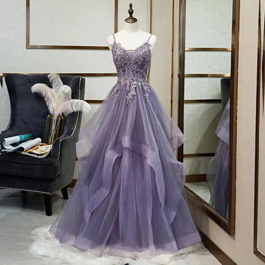 Banquet Female Purple Suspender Dress Vocal Art Test Sen Series Color Yarn Fairy Yarn Skirt Host Evening Dress