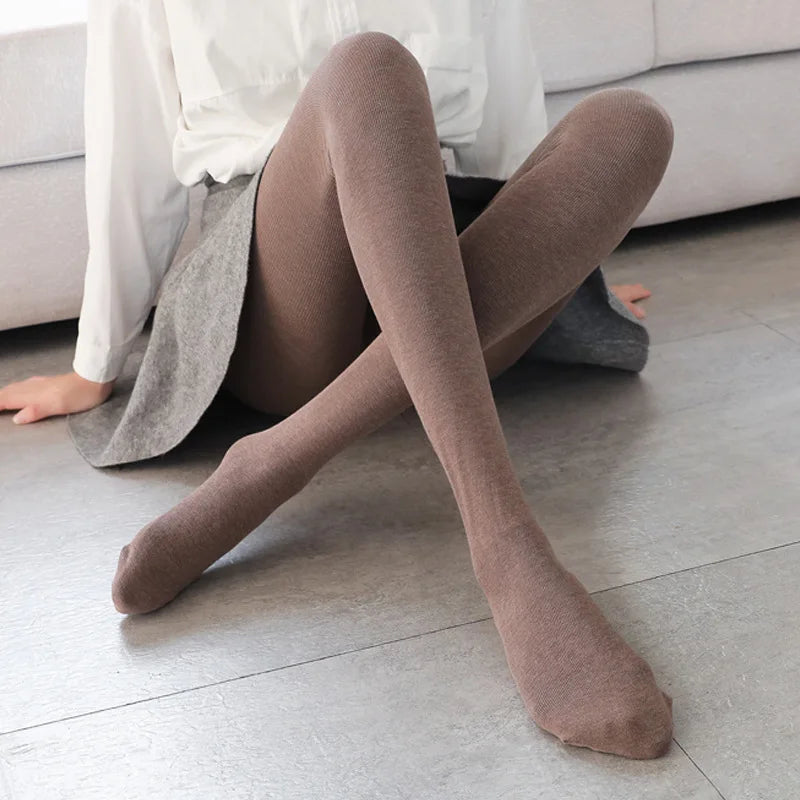 Autumn and winter fleece thickened threaded cotton vertical striped leggings, women's integrated pants