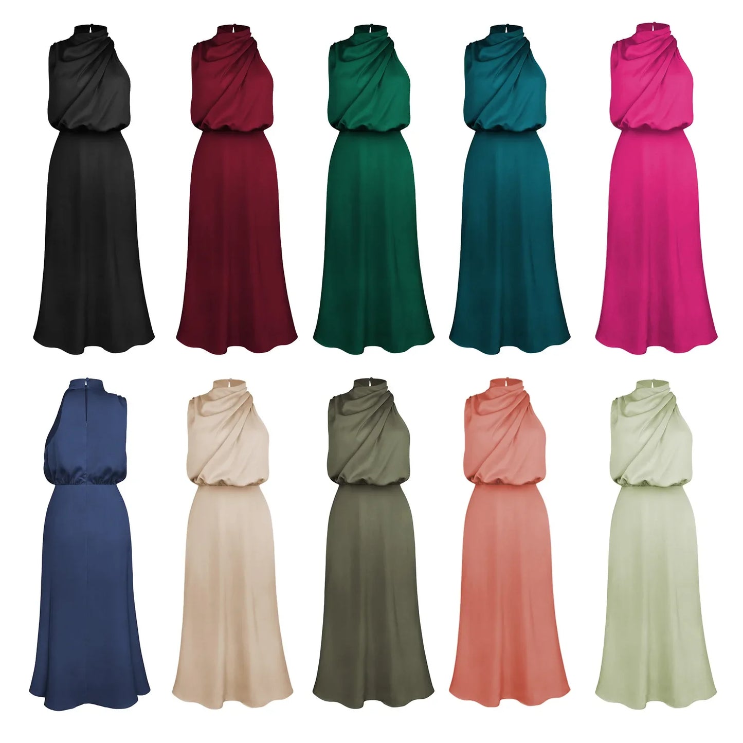 Spring and Summer New High-end Satin Sleeveless Dress Fashion Elegant Celebrity Light Evening Dress