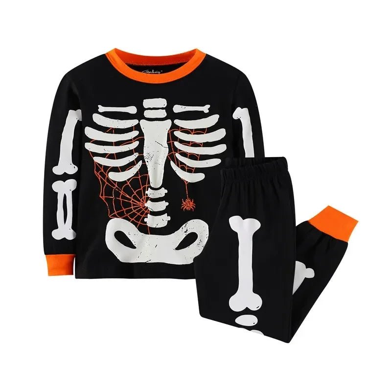 Halloween children's clothing medium children's luminous loungewear baby pajamas boys suit bottoming shirt