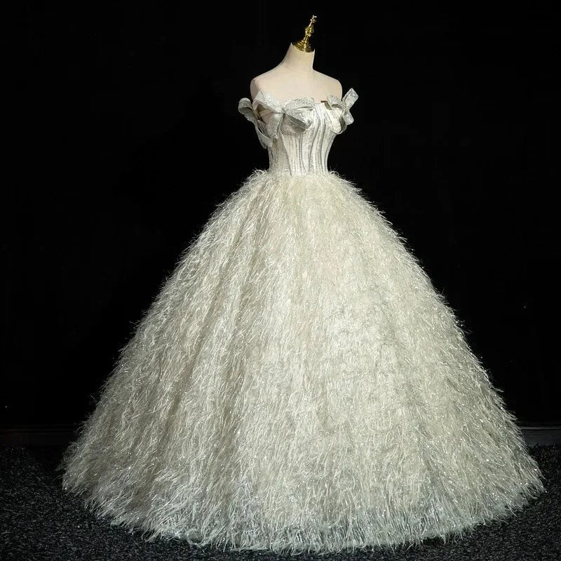 Evening Dress One-word Shoulder High-end Elegant Tutu Skirt Annual Meeting Host Adult Ceremony Dress