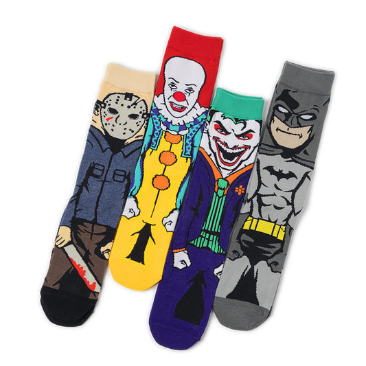 Wholesale Cheap Mv Cartoon Super Hero Cute Cool Fashion Men Crew Cotton Hosiery Custom Socks