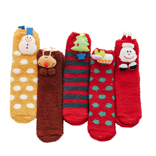 Wholesale Winter Thick Microfiber Soft Comfortable Cute Beautiful Women Bed Room Christmas Socks