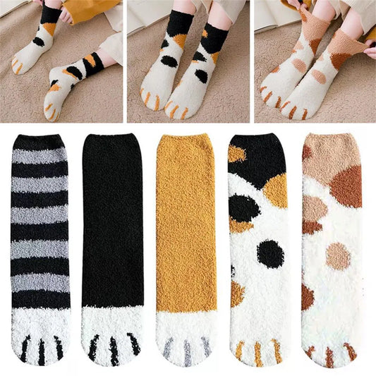 Winter Thick Warm Thermal Women Lovely Cat's Paw Socks Casual Microfiber Home Sleeping Socks