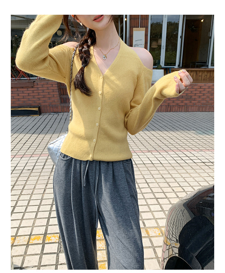 Lazy Halter Neck Long Sleeve Knitted Sweater for Women, Autumn New Style, Super Beautiful, Mature Off-Shoulder Top