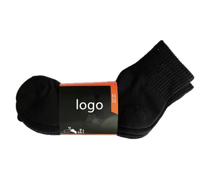 Black and White Medium Tube High Tube Four-season Solid Color Sports Socks Running Basketball Training Socks