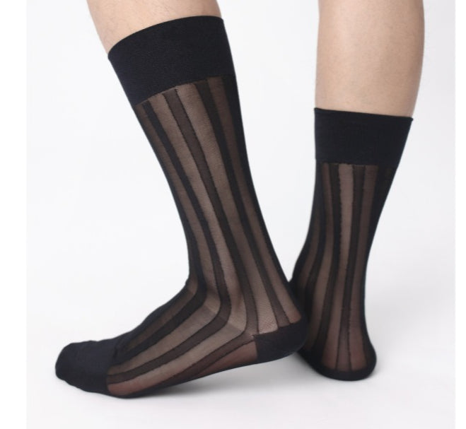 Dress Purple Coarse Striped Business Socks Leather Shoes Men's Medium Stockings