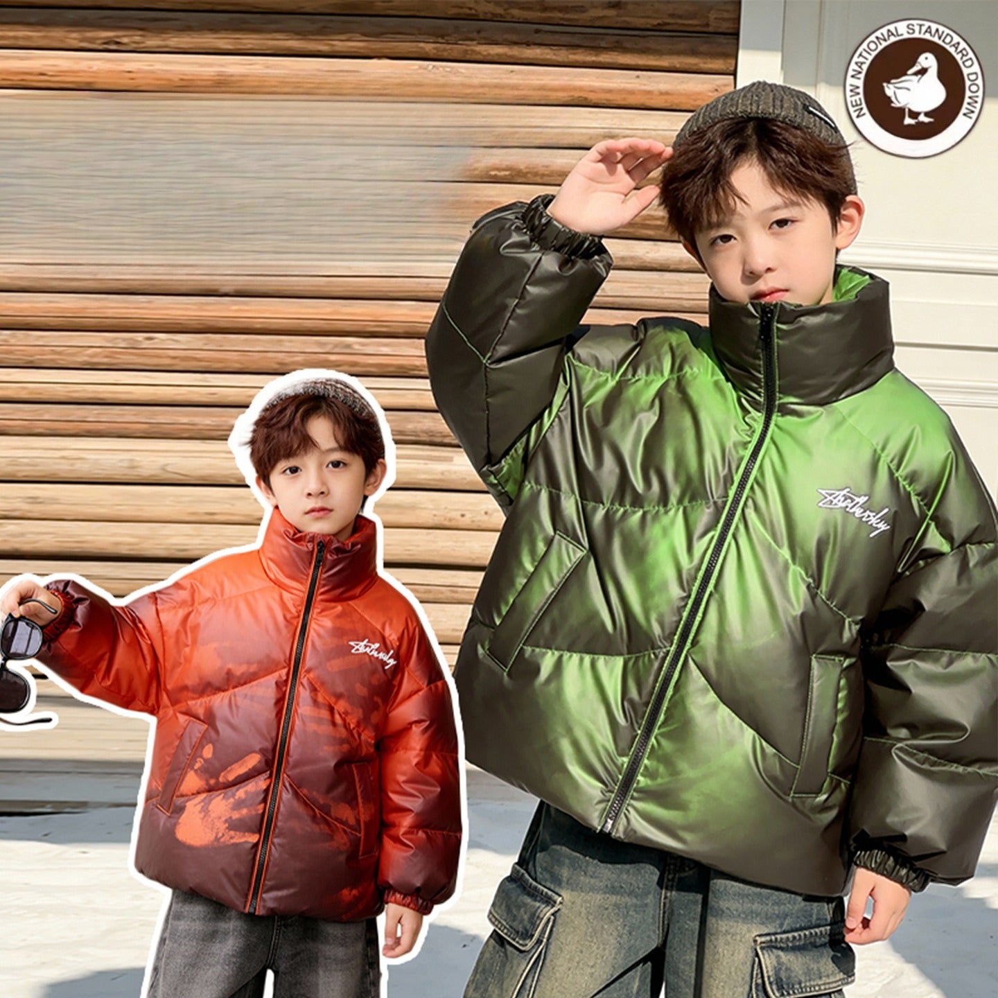 Thermo-Color Kids Down Jacket - Lightweight Stand Collar Puffer Coat, EN71 Certified for Boys