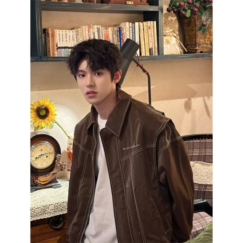 Men's Soft Loose Leather Jacket - Versatile Overshirt Coat for Street Style