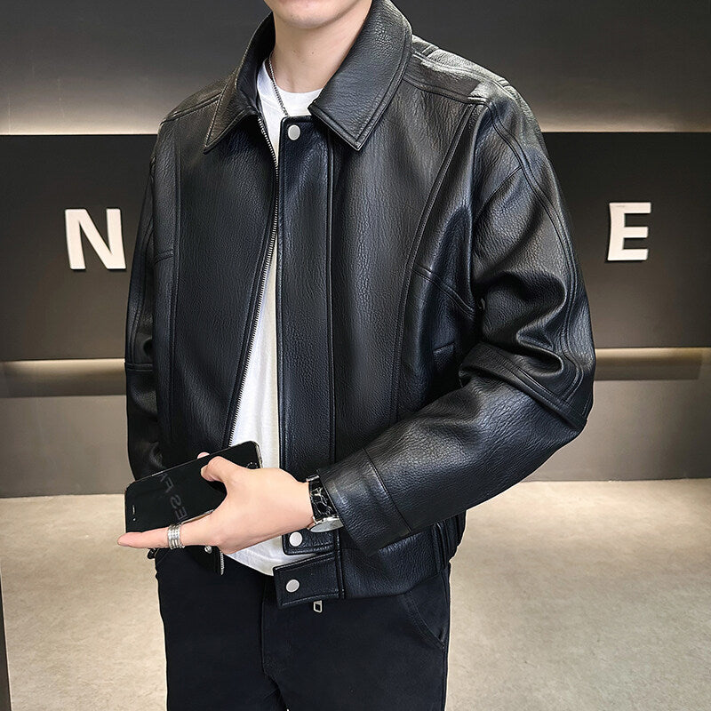 Men's New Spring Lapel Trendy Brand Premium Locomotive Leather Jacket