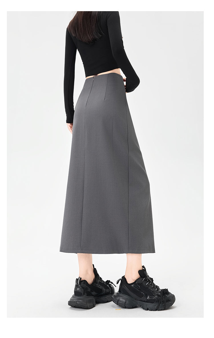 Power Midi Skirt: Sculpted Waist Pleats + Strategic Slit | Modern Tailoring