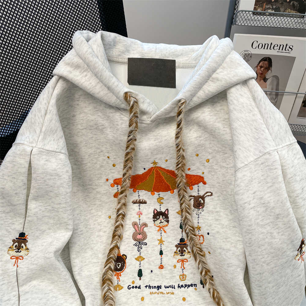 Viral Winter Embroidered Hoodie - Y2K Oversized Cozy Fleece, Eco-Friendly Streetwear